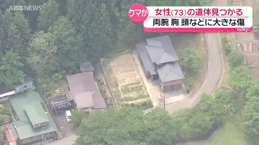 秋田市河辺で女性(73)の遺体見つかる 近くでクマ1頭駆除 現場は小学校まで約150メートル / 鈴木知事「大変痛恨の極み」「あらゆる手立てを尽くしたい」 秋田(2026年6月2日掲載)|ABS NEWS NNN 共有