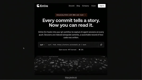Entire.ioのサービス、エージェントによるコミットを可視化