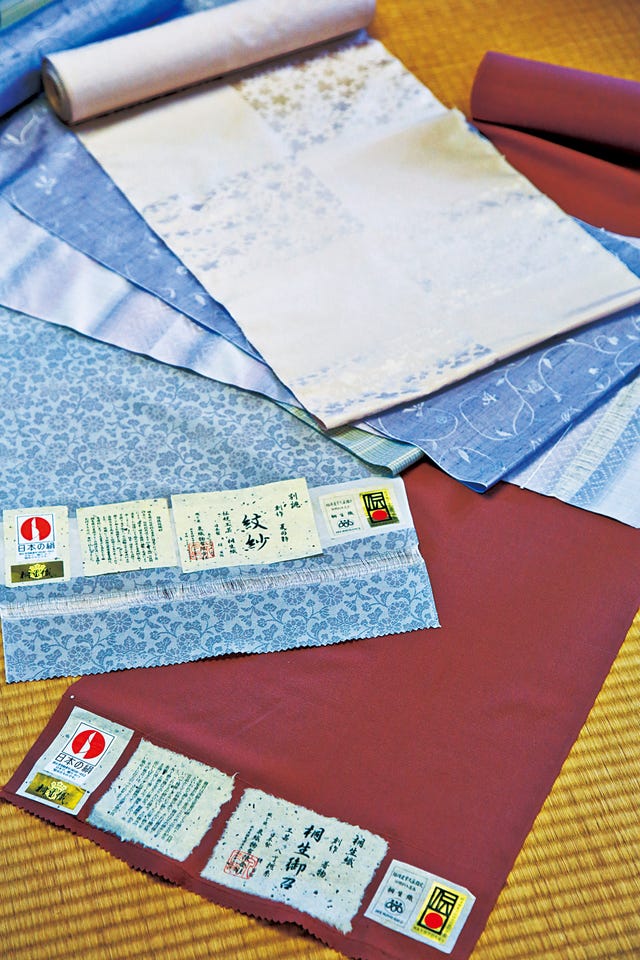 collection of colorful fabric pieces with labels