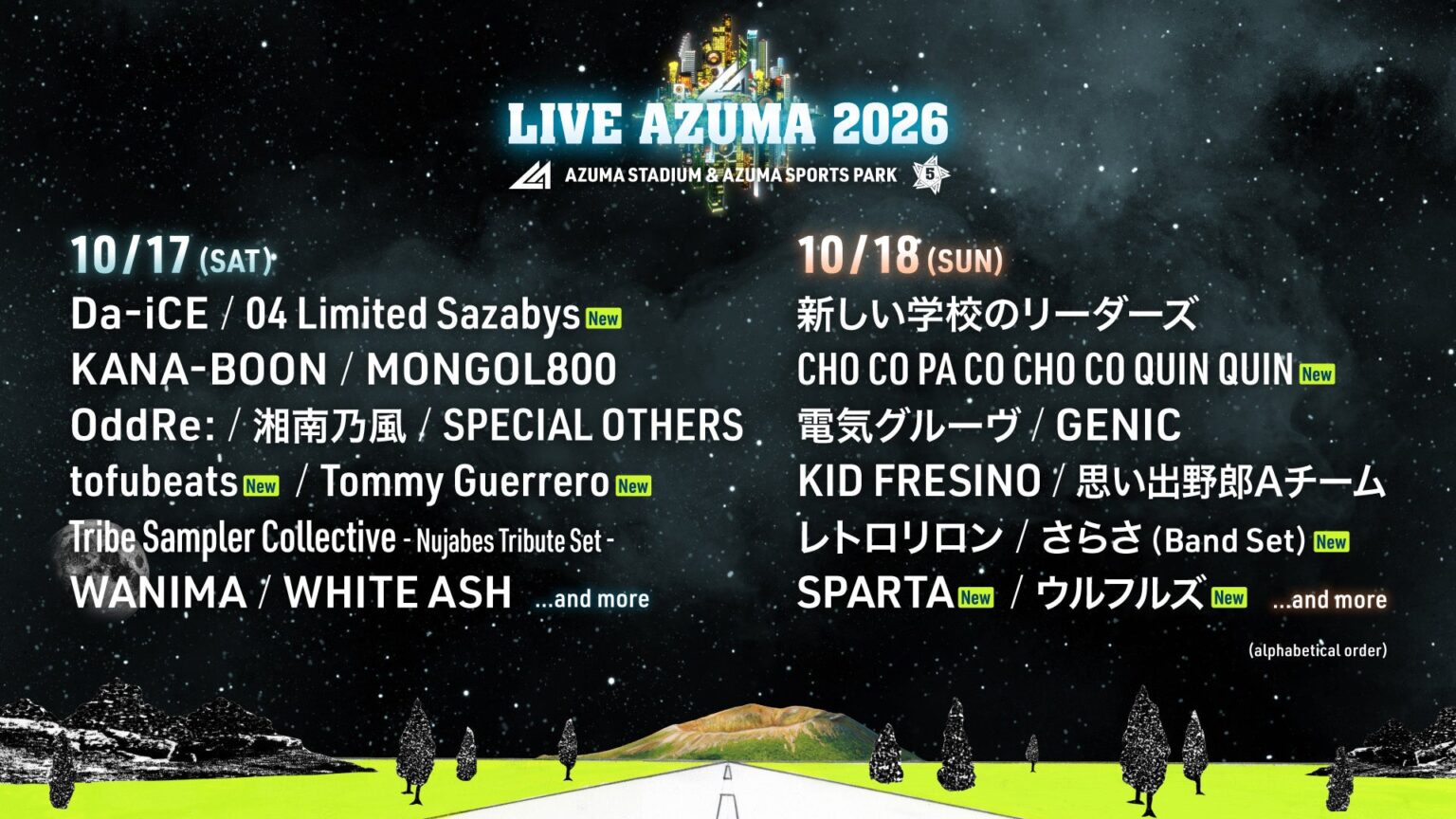 今年5周年を迎える福島最大級の音楽フェスティバル LIVE AZUMA 2026 第3弾出演アーティスト及び、出演者の日割り発表! 今年5周年を迎える福島最大級の音楽フェスティバル LIVE AZUMA 2026 第3弾出演アーティスト及び、出演者の日割り発表!