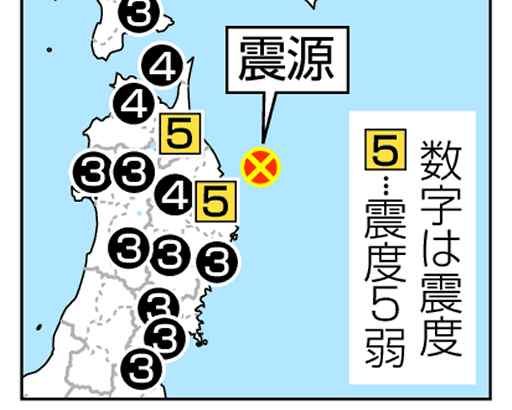 青森、岩手で震度５弱