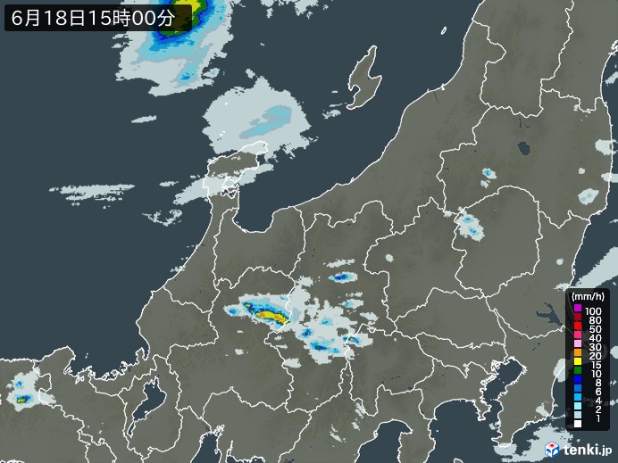 北陸地方の雨雲レーダー(2026年06月18日)