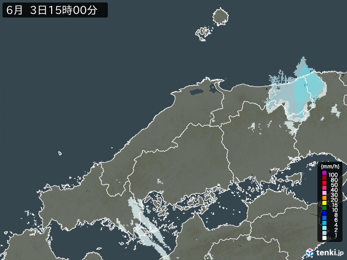 中国地方の雨雲レーダー(2026年06月03日)