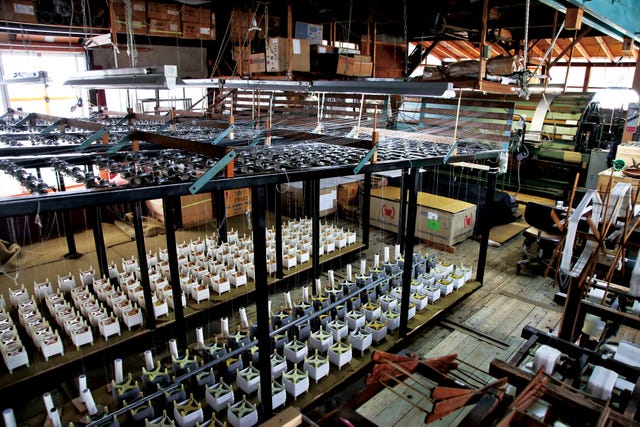 textile workshop with machinery and materials
