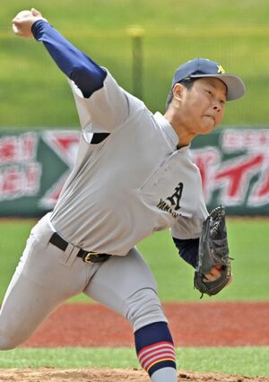 【青森山田－鹿角（秋田）】7回を被安打1、7奪三振と好投した青森山田の先発・手代森＝はるか夢