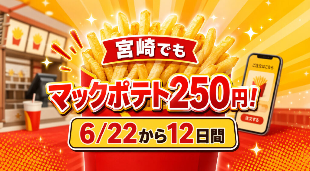宮崎でもマックポテトM・Lが250円に！今日からから12日間限定｜ほんみや宮崎