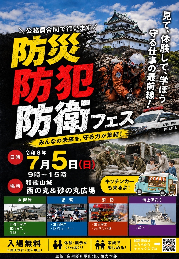 防災・防犯・防衛フェス2026 in 和歌山城:ポスター