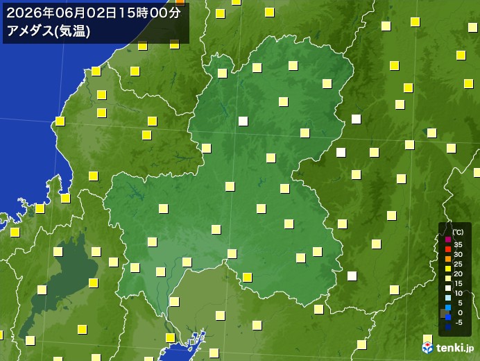 岐阜県の過去のアメダス実況(2026年06月02日)(気温) - 日本気象協会 tenki.jp