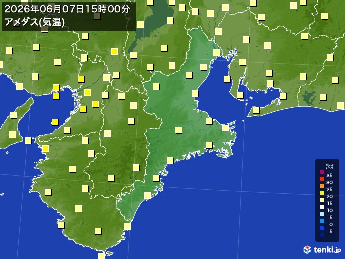 三重県の過去のアメダス実況(2026年06月07日)(気温) – 日本気象協会 tenki.jp 三重県の過去のアメダス実況(2026年06月07日)(気温) - 日本気象協会 tenki.jp