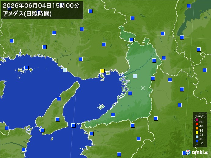 大阪府の過去のアメダス実況(2026年06月04日)(日照時間) - 日本気象協会 tenki.jp