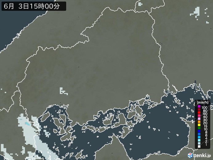 広島県の雨雲レーダー(2026年06月03日)