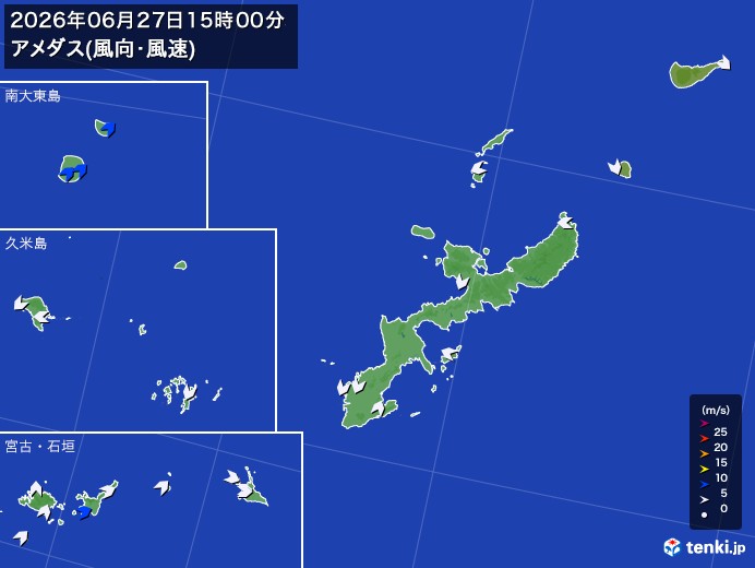 沖縄県の過去のアメダス実況(2026年06月27日)(風向・風速) - 日本気象協会 tenki.jp