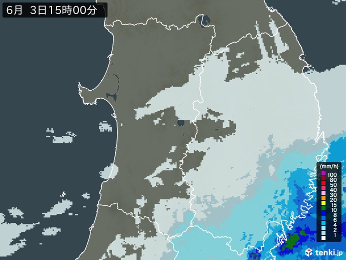 秋田県の過去の雨雲レーダー(2026年06月03日) – 日本気象協会 tenki.jp 秋田県の雨雲レーダー(2026年06月03日)