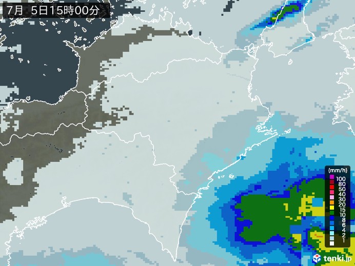 徳島県の雨雲レーダー(2026年07月05日)