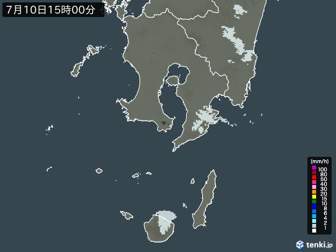鹿児島県の過去の雨雲レーダー(2026年07月10日) – 日本気象協会 tenki.jp 鹿児島県の雨雲レーダー(2026年07月10日)