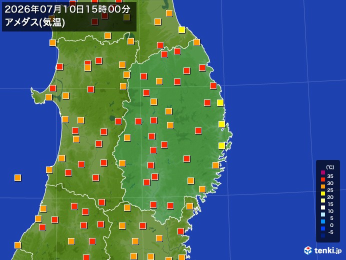 岩手県の過去のアメダス実況(2026年07月10日)(気温) – 日本気象協会 tenki.jp 岩手県の過去のアメダス実況(2026年07月10日)(気温) - 日本気象協会 tenki.jp