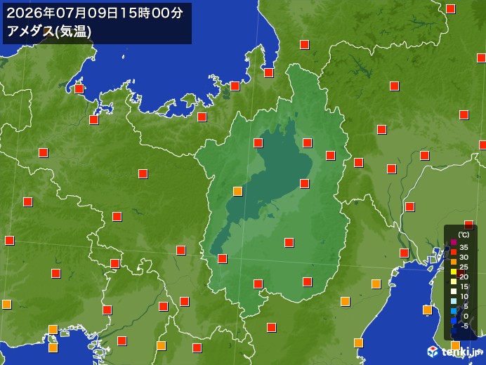 滋賀県の過去のアメダス実況(2026年07月09日)(気温) - 日本気象協会 tenki.jp