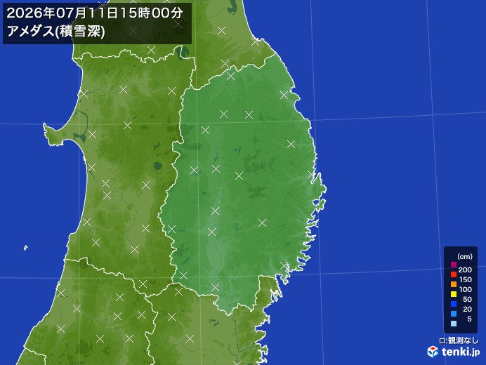 岩手県の過去のアメダス実況(2026年07月11日)(積雪深) – 日本気象協会 tenki.jp 岩手県の過去のアメダス実況(2026年07月11日)(積雪深) - 日本気象協会 tenki.jp