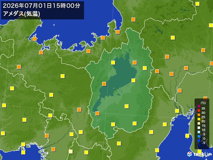 滋賀県の過去のアメダス実況(2026年07月01日)(気温) – 日本気象協会 tenki.jp 滋賀県の過去のアメダス実況(2026年07月01日)(気温) - 日本気象協会 tenki.jp
