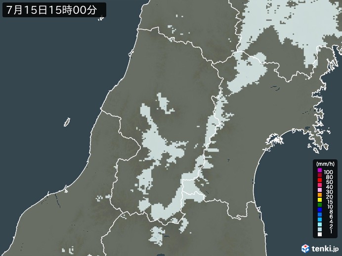 山形県の過去の雨雲レーダー(2026年07月15日) – 日本気象協会 tenki.jp 山形県の雨雲レーダー(2026年07月15日)
