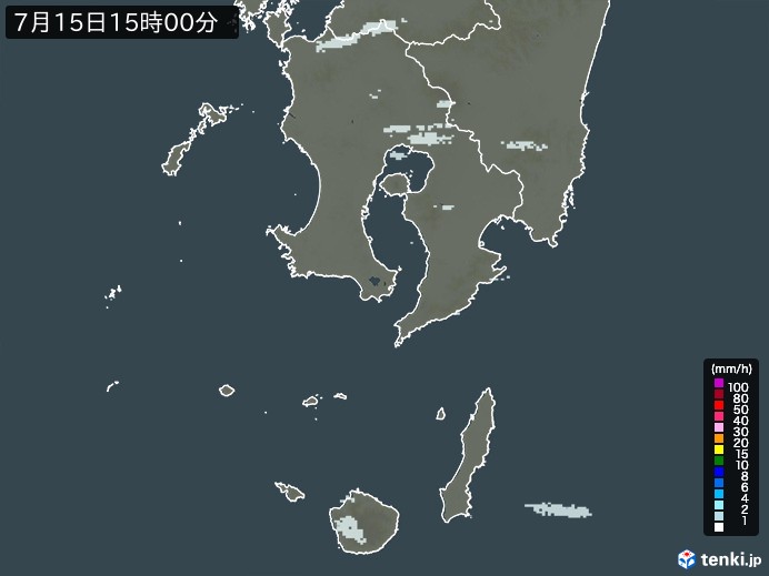 鹿児島県の過去の雨雲レーダー(2026年07月15日) – 日本気象協会 tenki.jp 鹿児島県の雨雲レーダー(2026年07月15日)