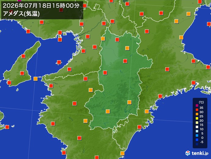 奈良県の過去のアメダス実況(2026年07月18日)(気温) – 日本気象協会 tenki.jp 奈良県の過去のアメダス実況(2026年07月18日)(気温) - 日本気象協会 tenki.jp