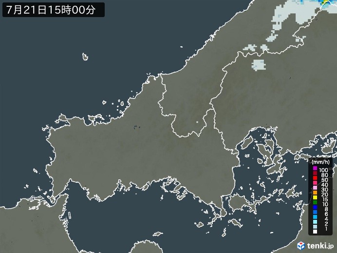 山口県の雨雲レーダー(2026年07月21日)