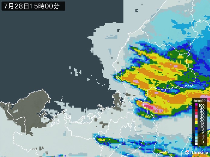 福井県の雨雲レーダー(2026年07月28日)