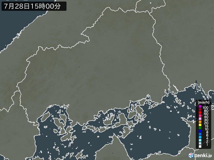 広島県の雨雲レーダー(2026年07月28日)