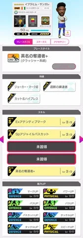 イブラヒム・サンガレの選手ステータス画面
