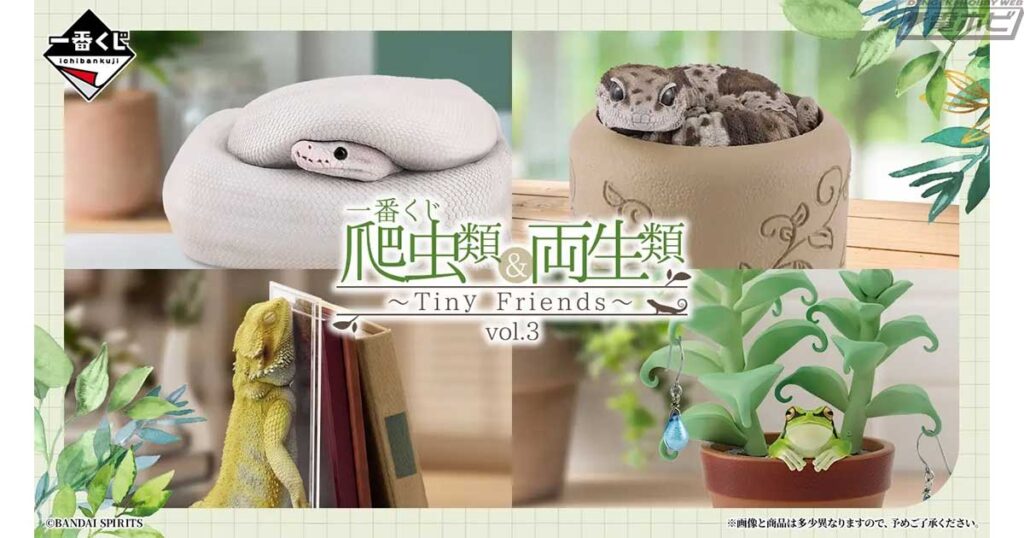 フトアゴヒゲトカゲやボールパイソン、ニシアフリカトカゲモドキなど人気の爬虫類&両生類と一緒に生活できるグッズを展開!「一番くじ 爬虫類&両生類~Tiny Friends~vol.3」全ラインナップが公開! | 電撃ホビーウェブ フトアゴヒゲトカゲやボールパイソン、ニシアフリカトカゲモドキなど人気の爬虫類&両生類と一緒に生活できるグッズを展開!「一番くじ 爬虫類&両生類~Tiny Friends~vol.3」全ラインナップが公開! | 電撃ホビーウェブ