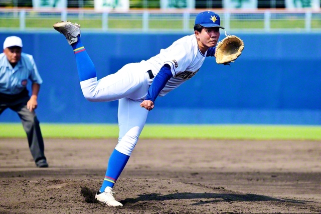 関西創価の主戦・那須。全国屈指の強力相手打線を苦しめた（大阪シティ信用金庫スタジアムで）