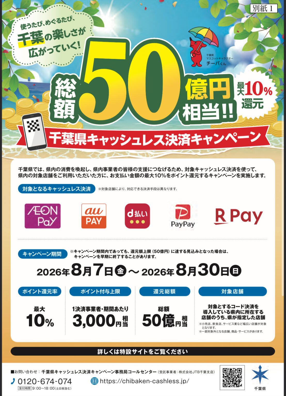 最大10％還元の千葉県キャッシュレス決済キャンペーンが8月7日から30日まで開催 | 千葉県議会議員（香取市・神崎町・多古町選出） かとう裕太 公式サイト
