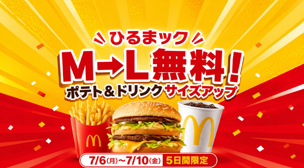 宮崎のマクドナルドでも使える?「ひるまック」ポテト&ドリンクM→L無料が7月6日から5日間限定|ほんみや宮崎 – ほんみや宮崎 宮崎で本日7月6日開催!キッチンカー4台が集まるMiyazaki Monday Marche