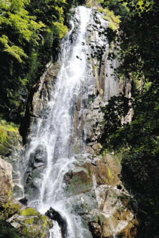 豪快な水しぶき 白竜のごとし　岐阜県高山市清見町の大倉百滝で「涼」感じて