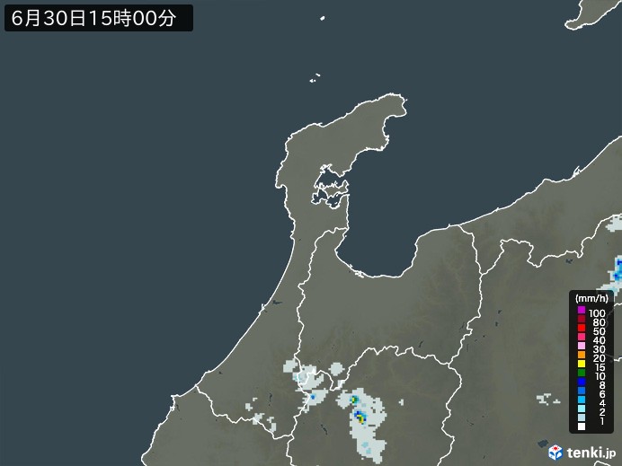 石川県の雨雲レーダー(2026年06月30日)