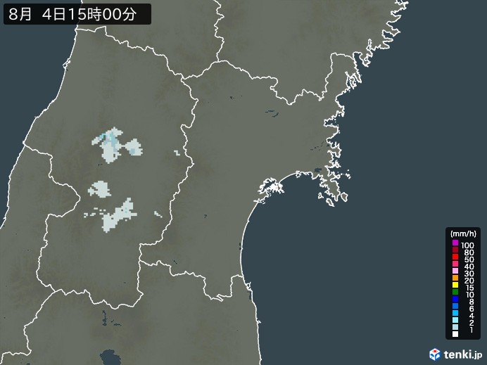 宮城県の過去の雨雲レーダー(2026年08月04日) – 日本気象協会 tenki.jp 宮城県の雨雲レーダー(2026年08月04日)