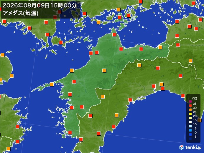 愛媛県の過去のアメダス実況(2026年08月09日)(気温) - 日本気象協会 tenki.jp