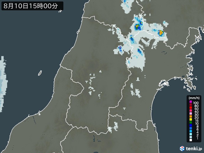 山形県の雨雲レーダー(2026年08月10日)
