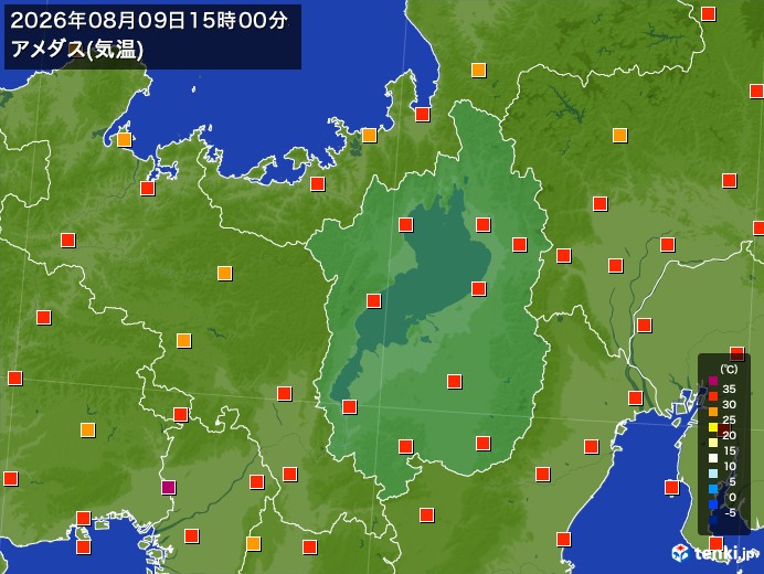 滋賀県の過去のアメダス実況(2026年08月09日)(気温) – 日本気象協会 tenki.jp 滋賀県の過去のアメダス実況(2026年08月09日)(気温) - 日本気象協会 tenki.jp