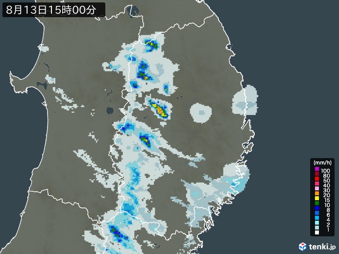 岩手県の過去の雨雲レーダー(2026年08月13日) – 日本気象協会 tenki.jp 岩手県の雨雲レーダー(2026年08月13日)