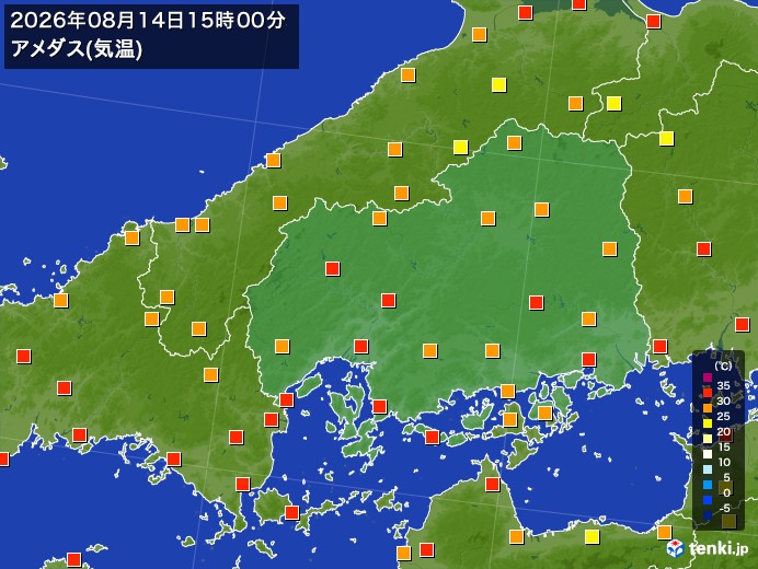 広島県の過去のアメダス実況(2026年08月14日)(気温) - 日本気象協会 tenki.jp