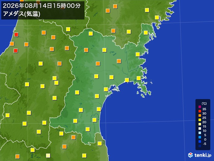 宮城県の過去のアメダス実況(2026年08月14日)(気温) - 日本気象協会 tenki.jp