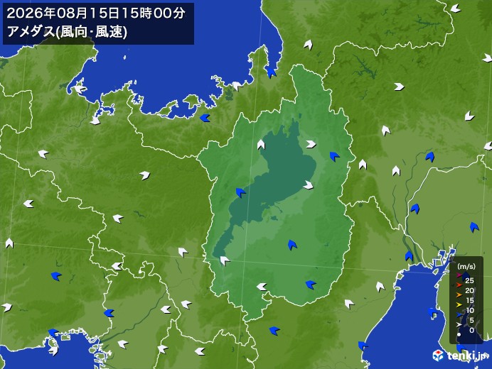 滋賀県の過去のアメダス実況(2026年08月15日)(風向・風速) - 日本気象協会 tenki.jp