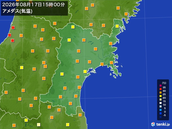 宮城県の過去のアメダス実況(2026年08月17日)(気温) – 日本気象協会 tenki.jp 宮城県の過去のアメダス実況(2026年08月17日)(気温) - 日本気象協会 tenki.jp