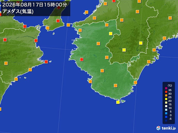 和歌山県の過去のアメダス実況(2026年08月17日)(気温) - 日本気象協会 tenki.jp