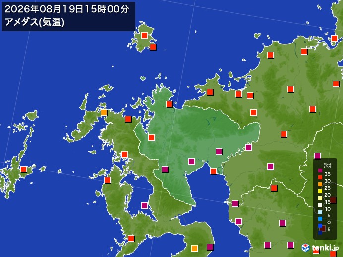 佐賀県の過去のアメダス実況(2026年08月19日)(気温) - 日本気象協会 tenki.jp