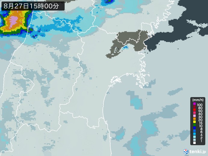 宮城県の雨雲レーダー(2026年08月27日)