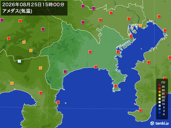 神奈川県の過去のアメダス実況(2026年08月25日)(気温) – 日本気象協会 tenki.jp 神奈川県の過去のアメダス実況(2026年08月25日)(気温) - 日本気象協会 tenki.jp