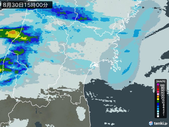 宮城県の過去の雨雲レーダー(2026年08月30日) – 日本気象協会 tenki.jp 宮城県の雨雲レーダー(2026年08月30日)